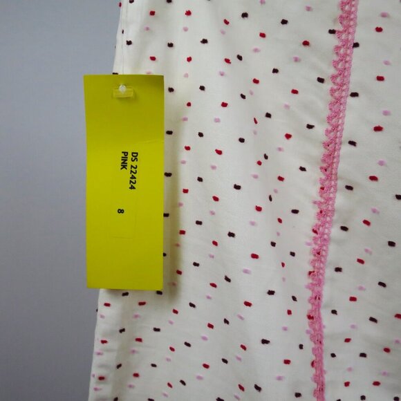 NWT Helen Wang Pink Swiss Dots Trumpet Skirt with Embroidered Seam Detail - Picture 3 of 14